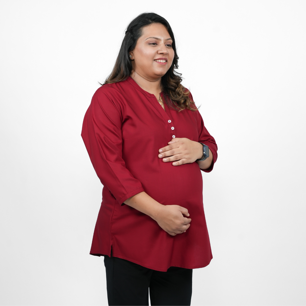 Magnetic Maroon Maternity Short Kurti