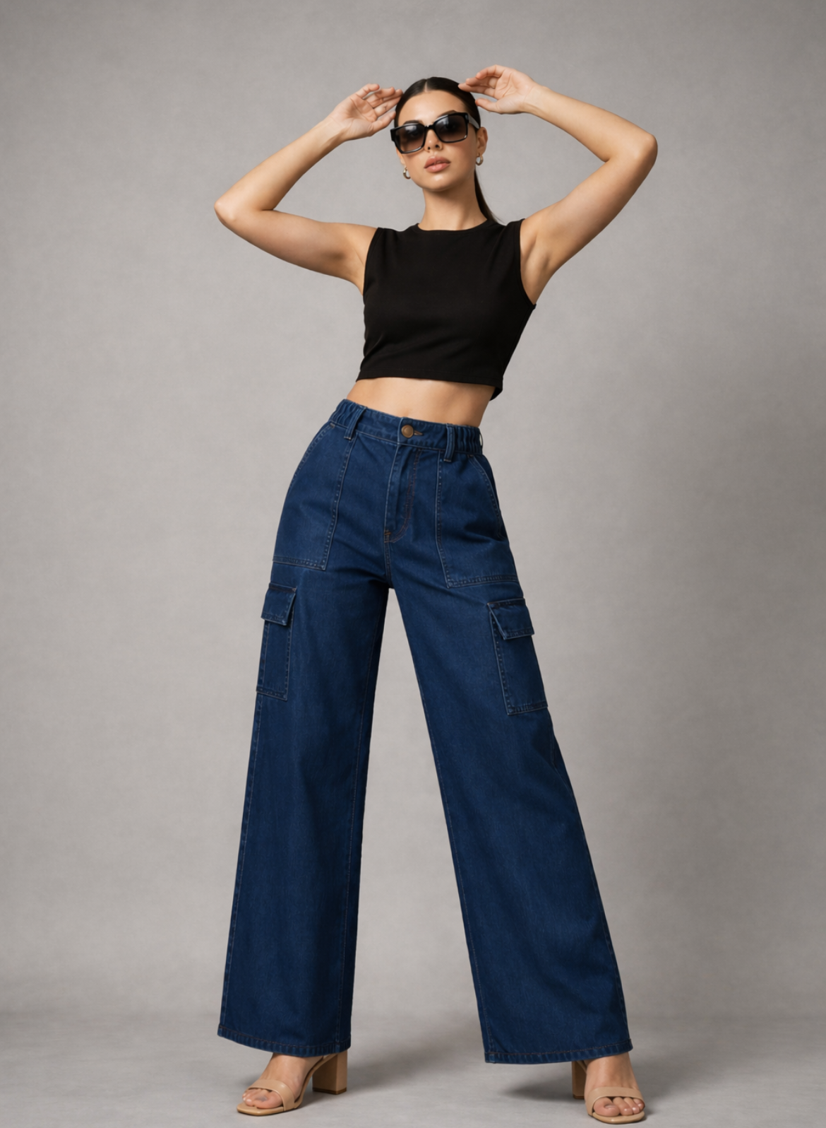 Women's Navy Blue Essential Cargo Jeans