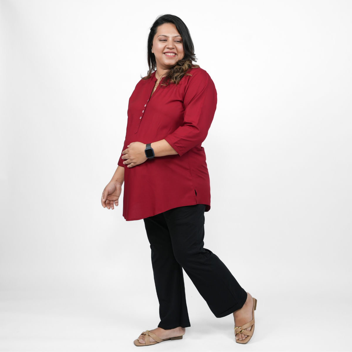 Magnetic Maroon Maternity Short Kurti