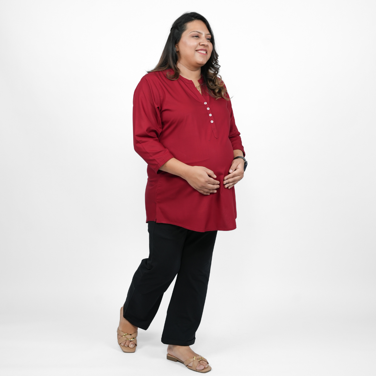 Magnetic Maroon Maternity Short Kurti