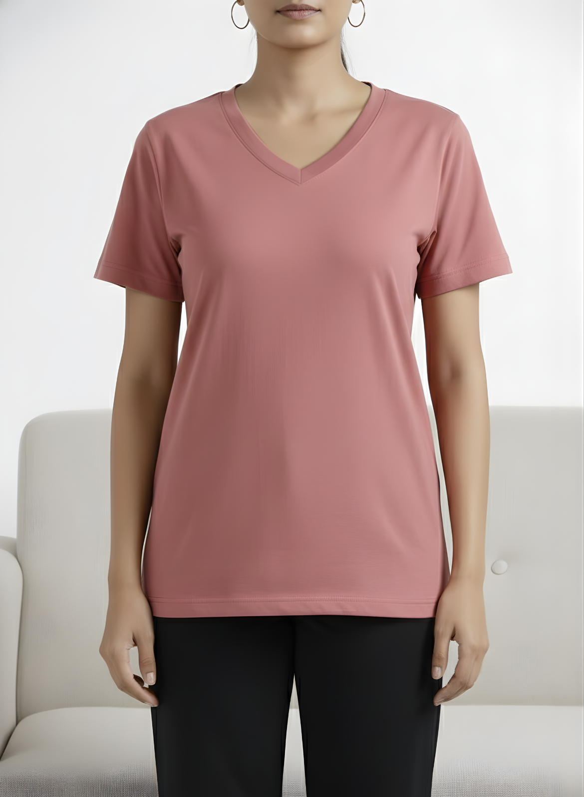 Pretty Pink Solid V-Neck T-shirt for Women