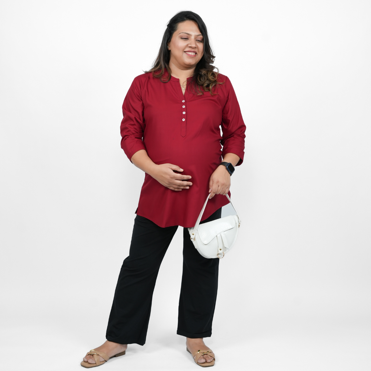 Magnetic Maroon Maternity Short Kurti