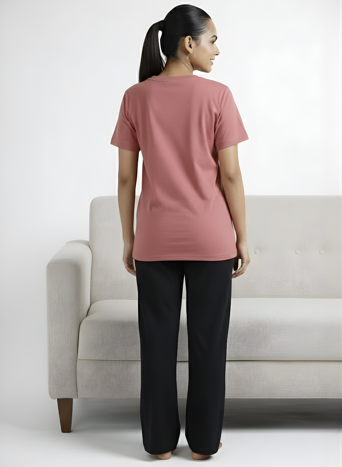 Pretty Pink Solid V-Neck T-shirt for Women