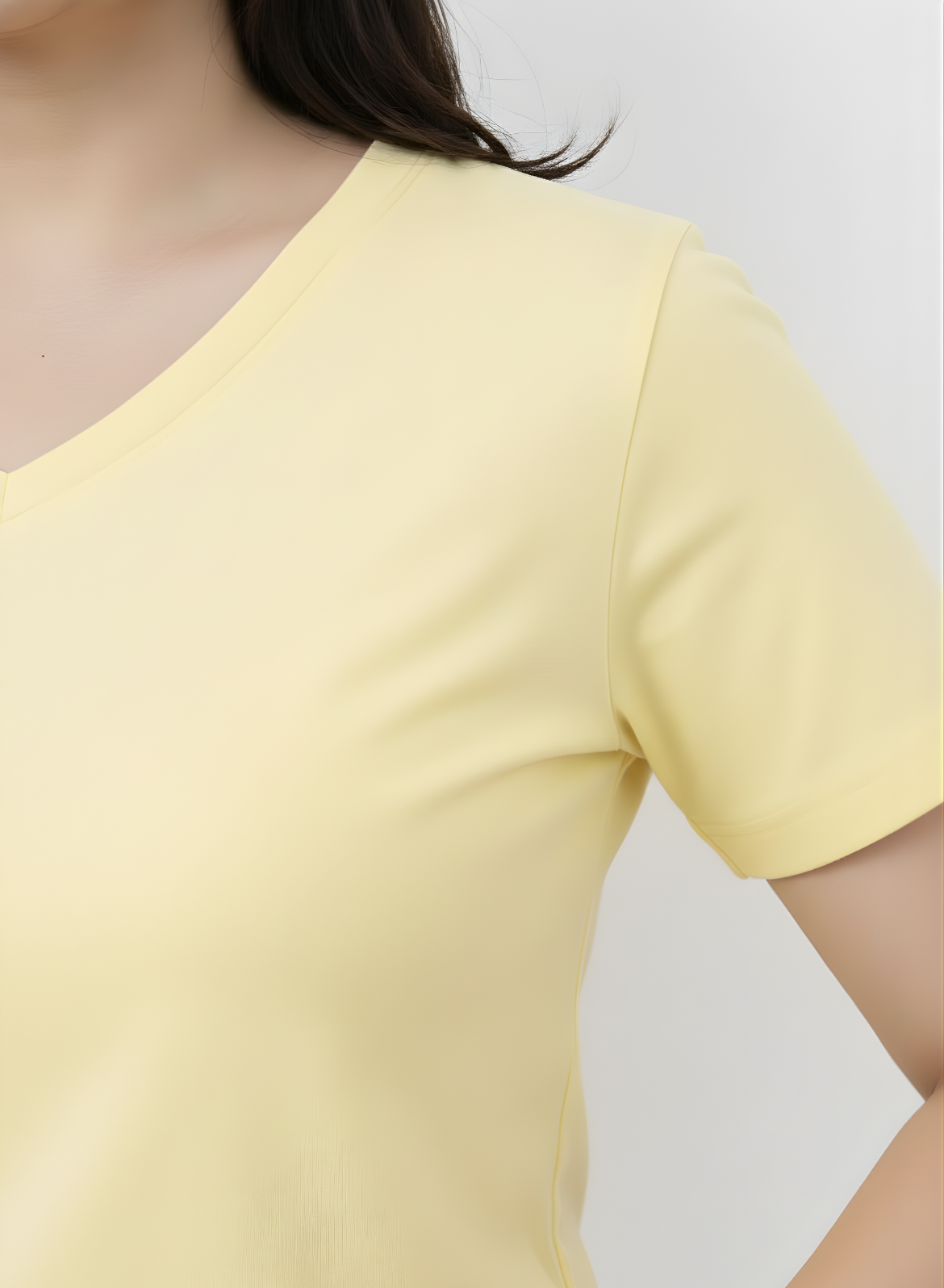 Lovely Lemon Solid V-Neck T-shirt for Women
