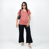 Pretty Pink Solid V-Neck T-shirt for Women