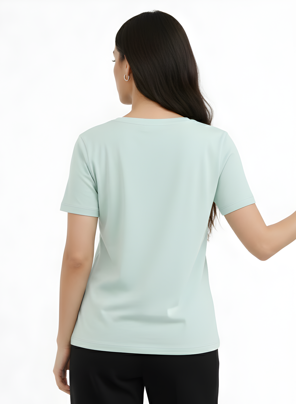 Glossy Green Solid V-Neck T-shirt for Women