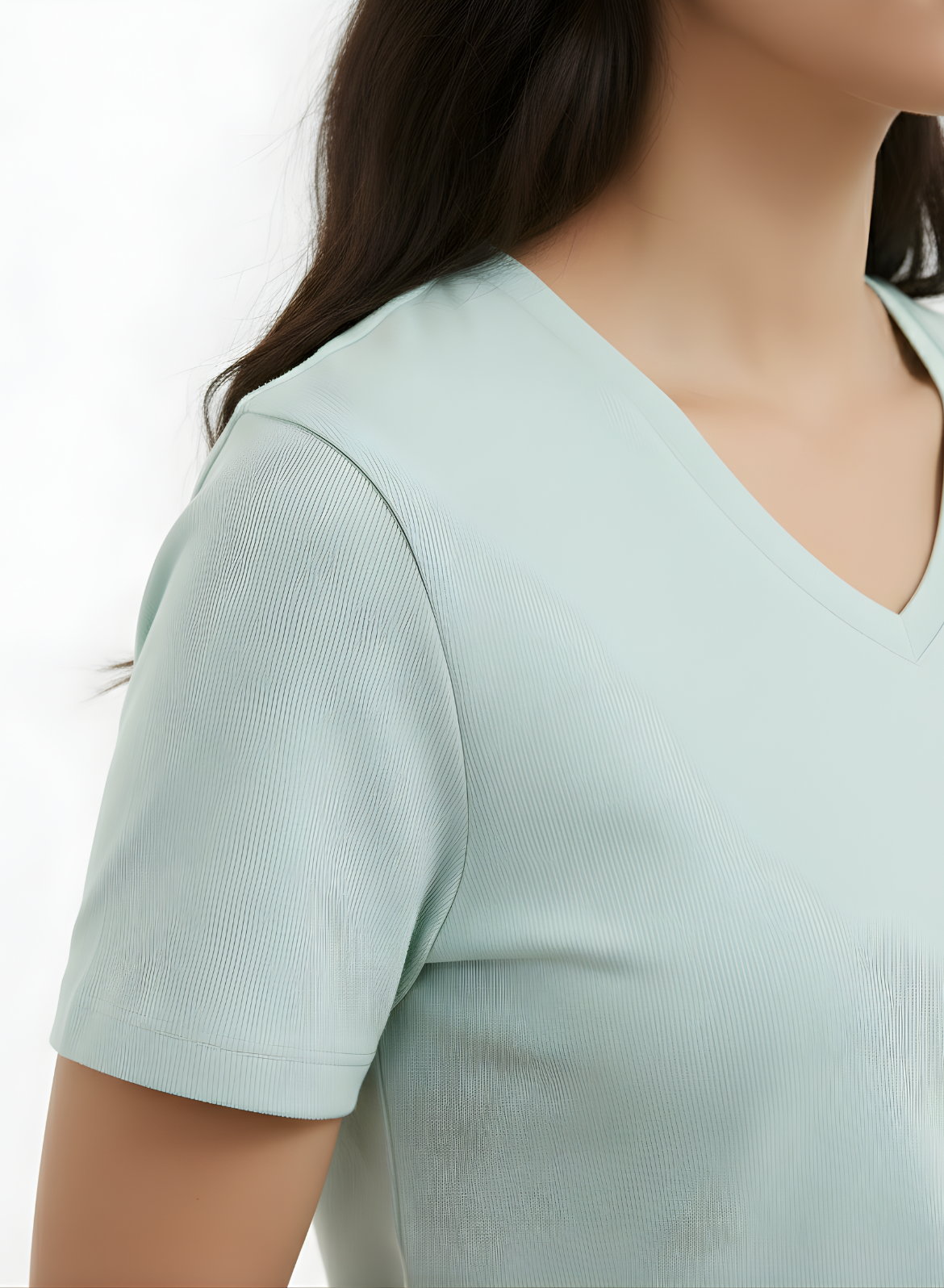 Glossy Green Solid V-Neck T-shirt for Women