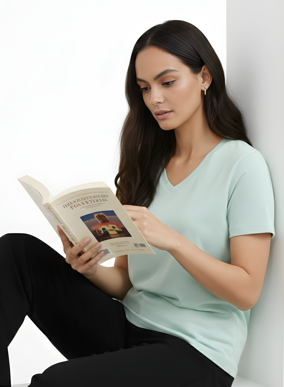 Glossy Green Solid V-Neck T-shirt for Women