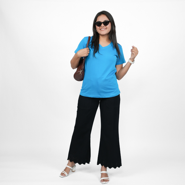 Trendy Turquoise Solid V-Neck T-shirt for Women