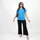 Trendy Turquoise Solid V-Neck T-shirt for Women