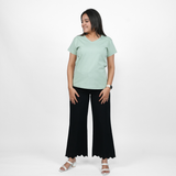 Glossy Green Solid V-Neck T-shirt for Women