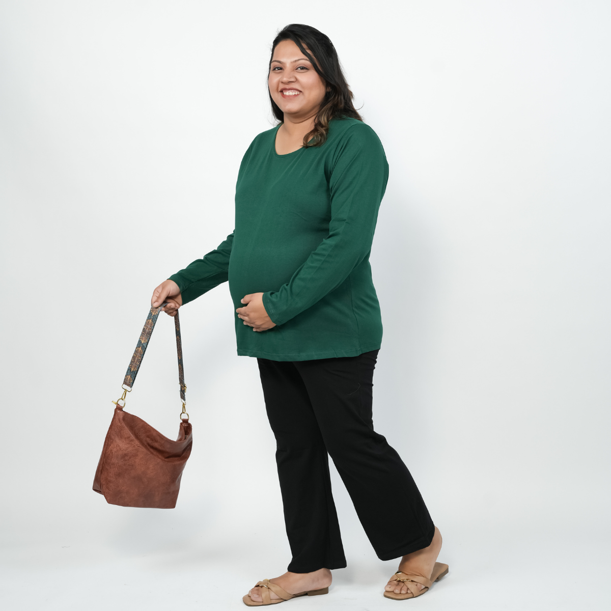 Gritty Green Maternity Full Sleeves T-Shirt