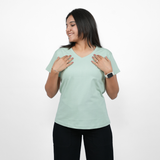 Glossy Green Solid V-Neck T-shirt for Women