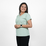 Glossy Green Solid V-Neck T-shirt for Women