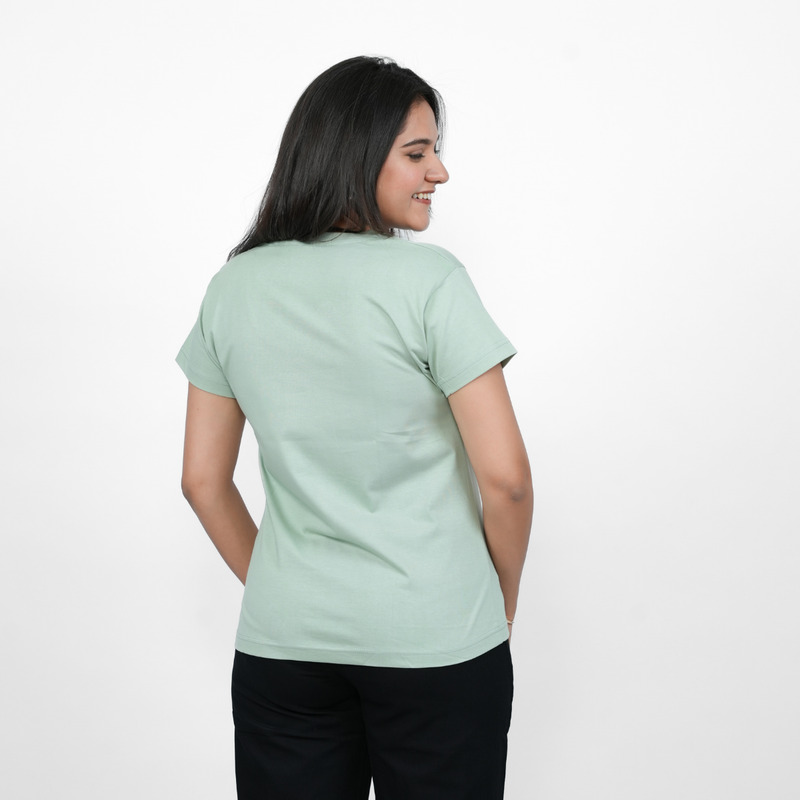 Glossy Green Solid V-Neck T-shirt for Women