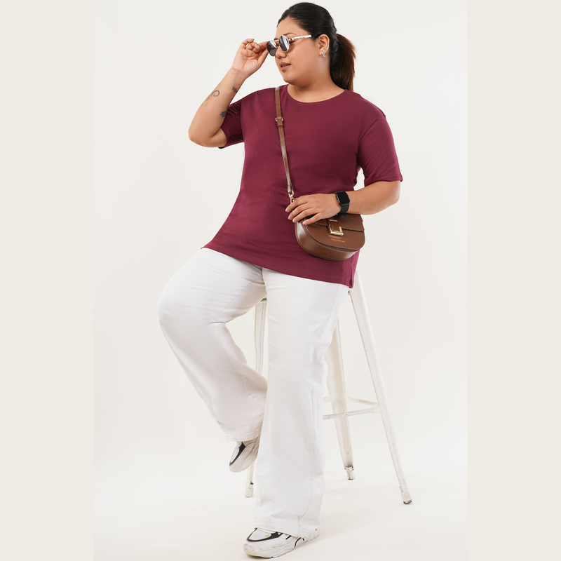 Round O Clock Burning Burgundy Tshirt for Women