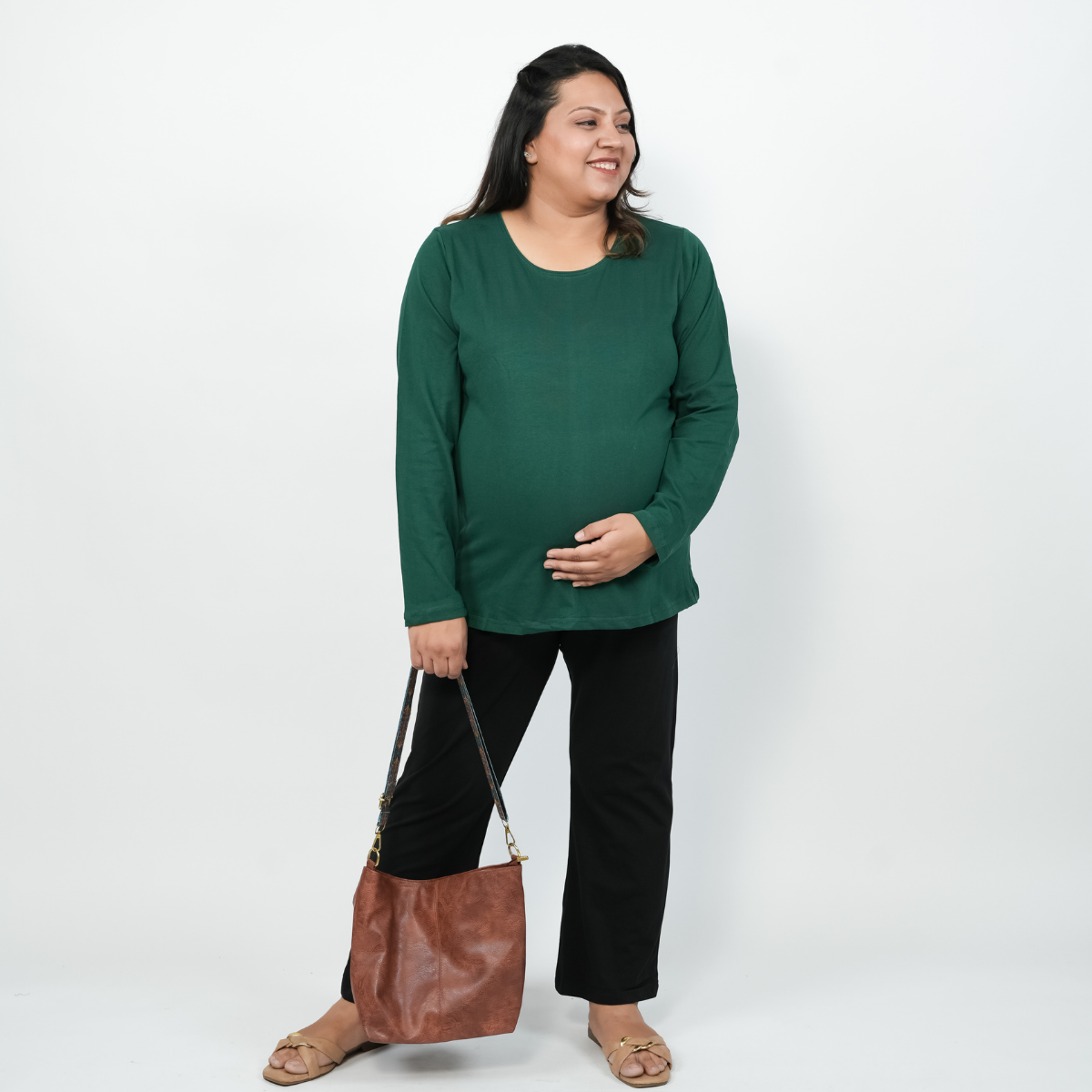 Gritty Green Maternity Full Sleeves T-Shirt