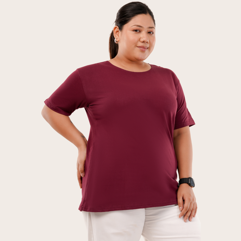 Round O Clock Burning Burgundy Tshirt for Women
