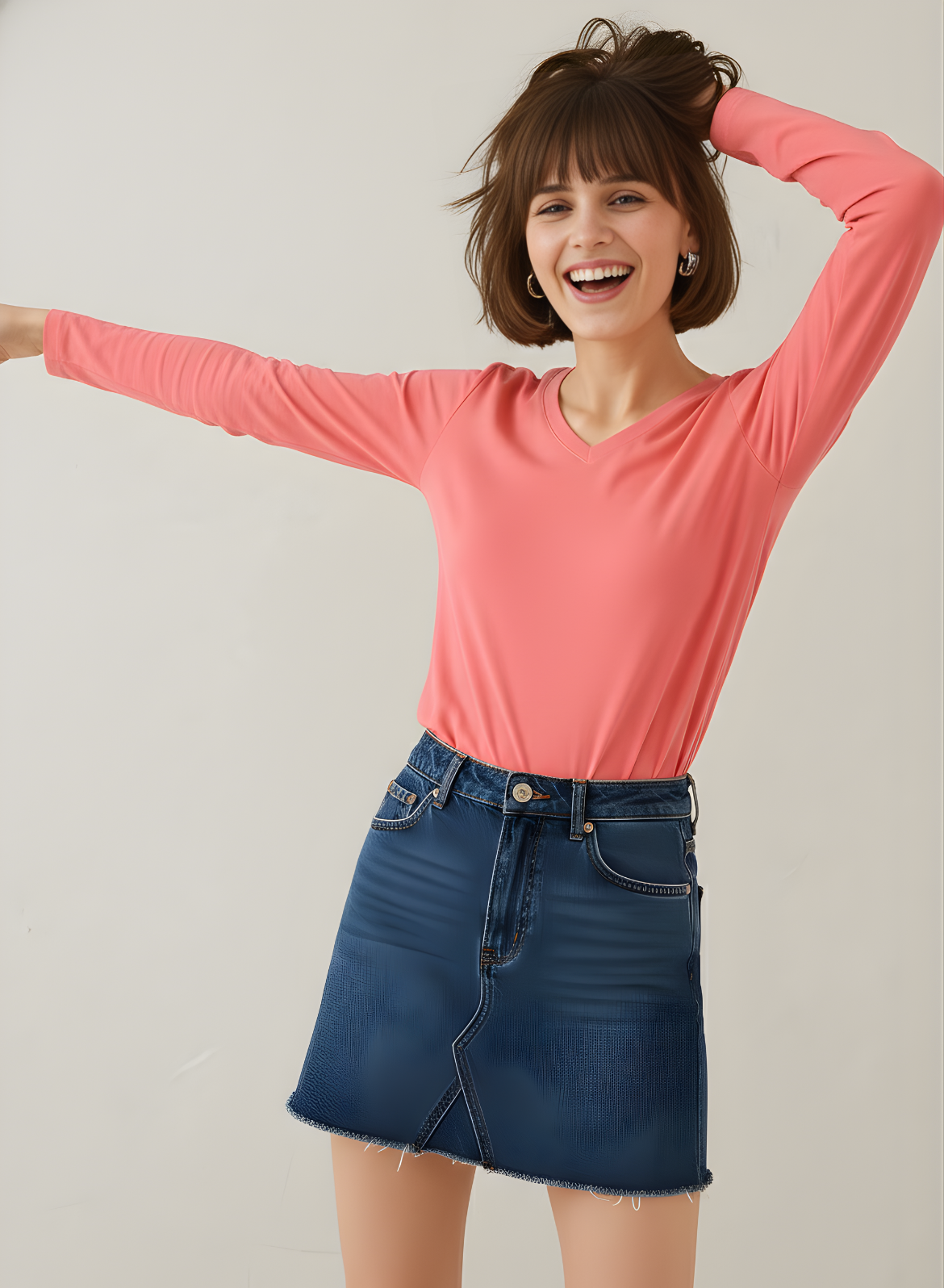 Watermelon Pink Full Sleeves V-Neck T-shirt