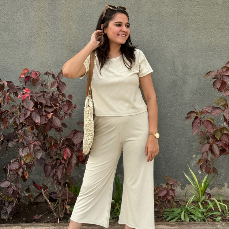 Creamy Ivory Ribbed Culottes Set