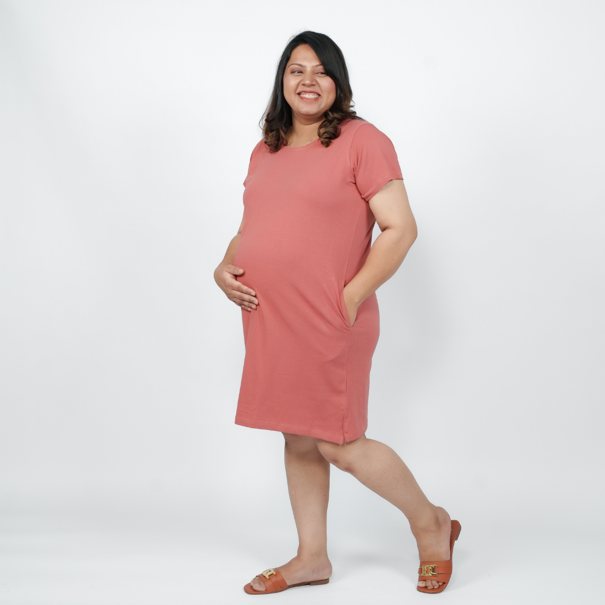 Blissful Brick Maternity T-Shirt Dress