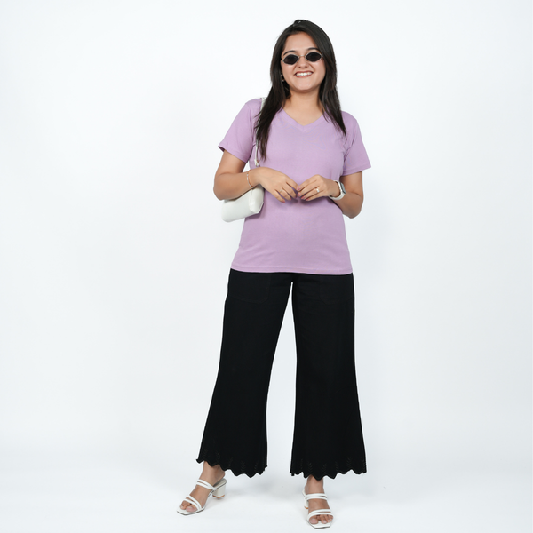 Lavish Lilac Solid V-Neck T-shirt for Women