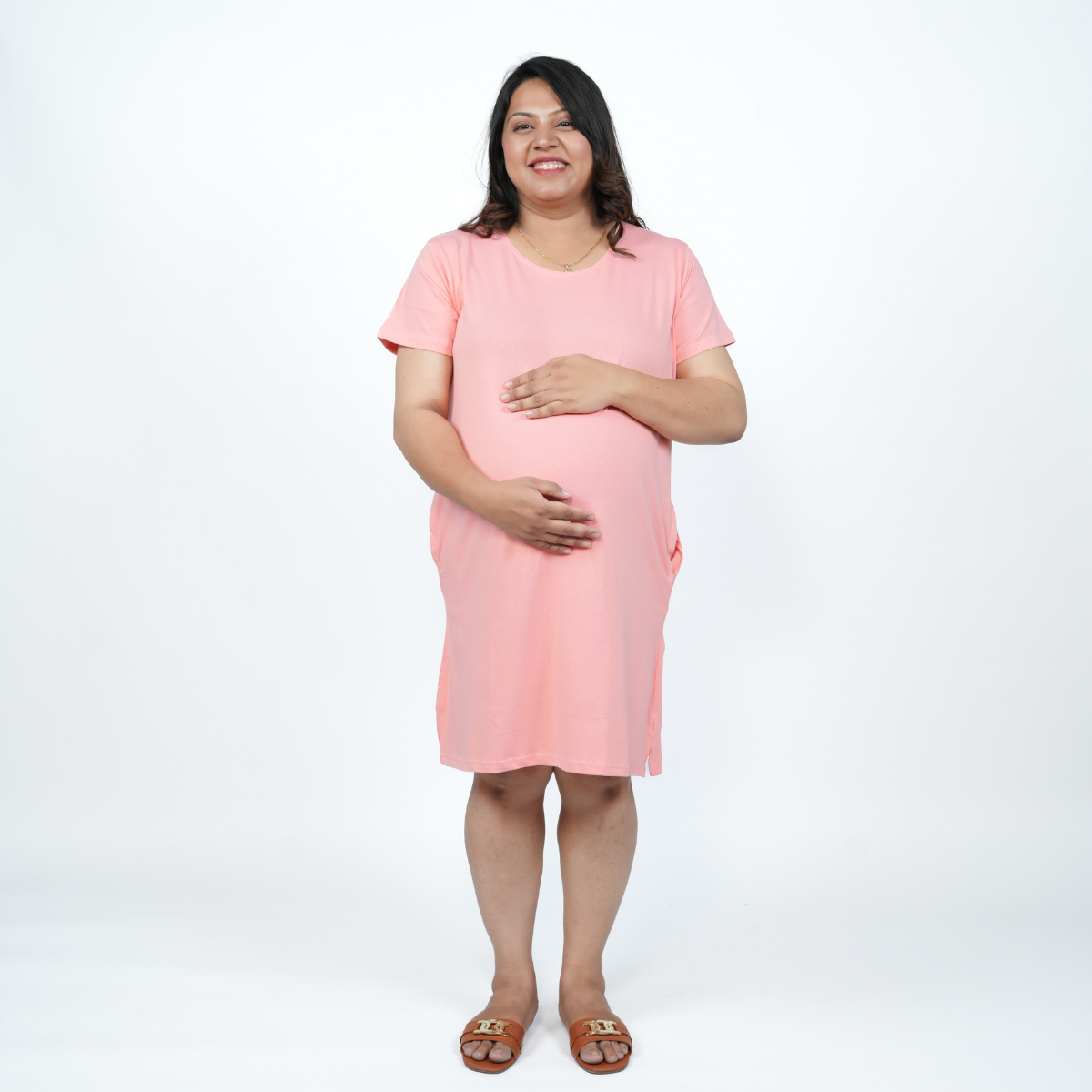 Plush Peach Maternity T-Shirt Dress