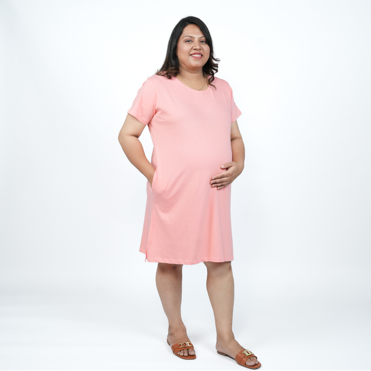 Plush Peach Maternity T-Shirt Dress