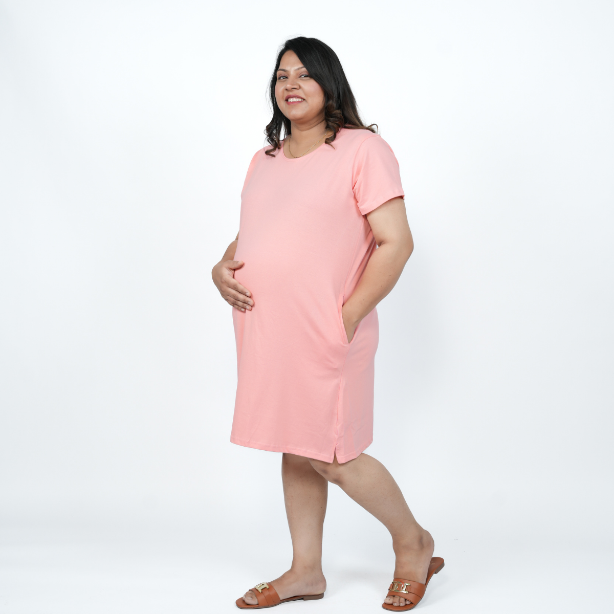 Plush Peach Maternity T-Shirt Dress