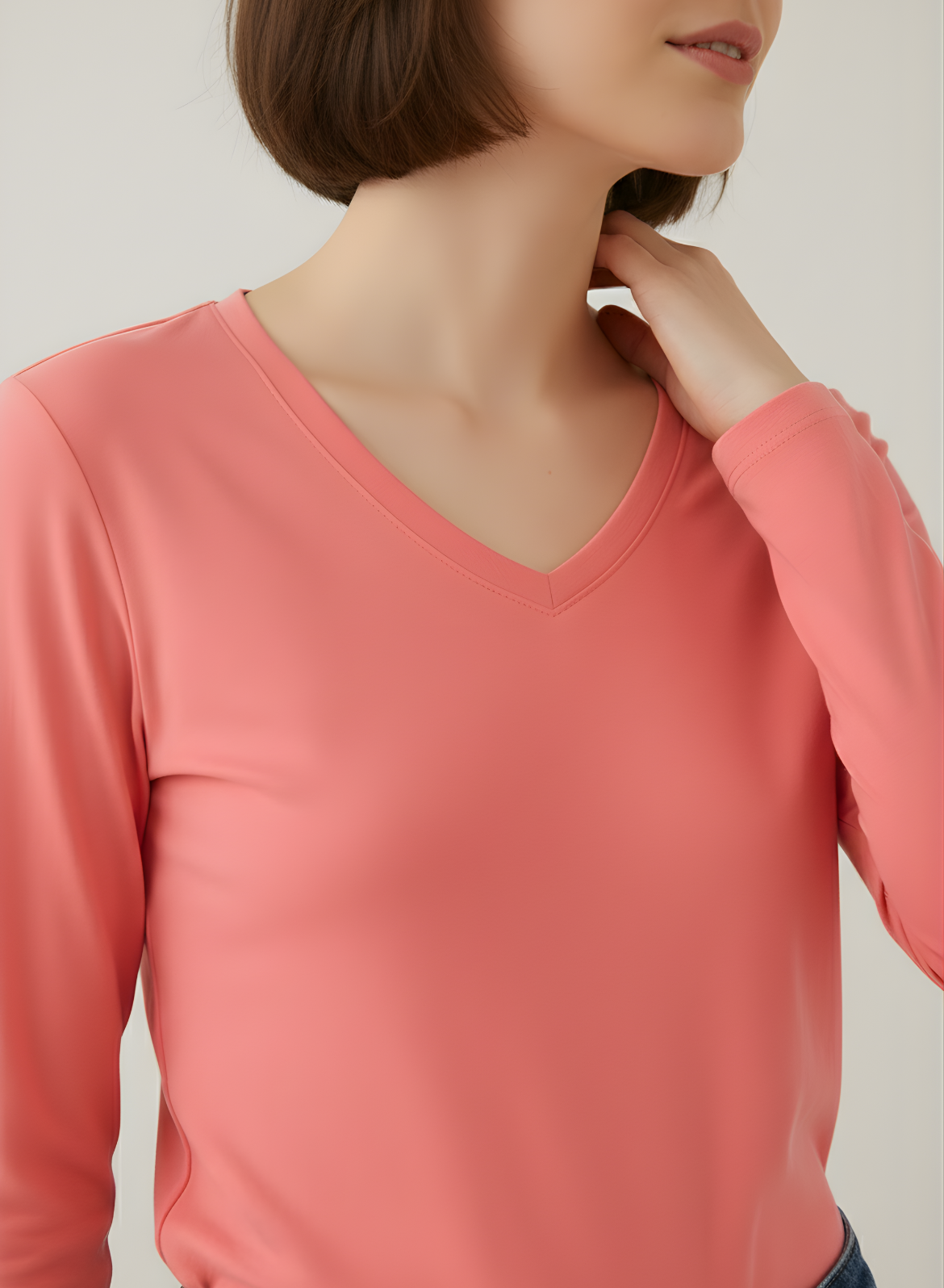 Watermelon Pink Full Sleeves V-Neck T-shirt