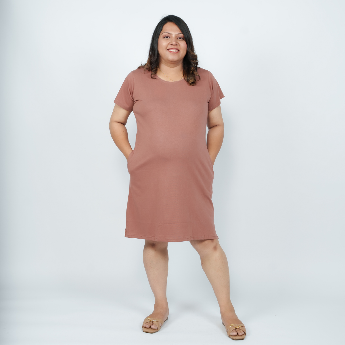 Mocha Mousse Maternity T-Shirt Dress