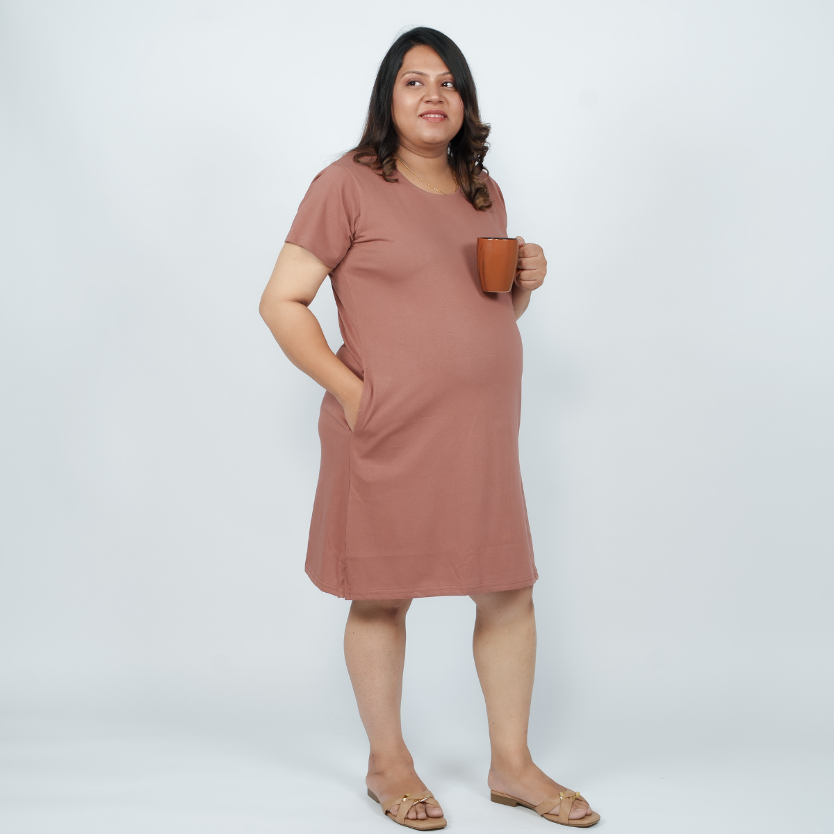 Mocha Mousse Maternity T-Shirt Dress