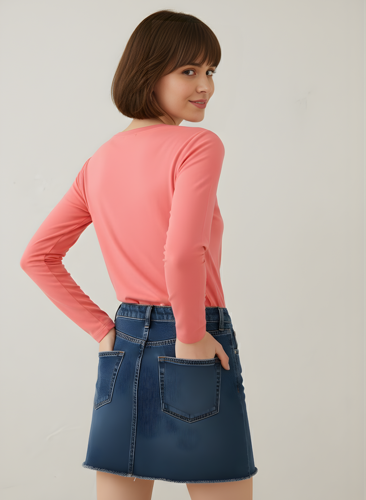 Watermelon Pink Full Sleeves V-Neck T-shirt