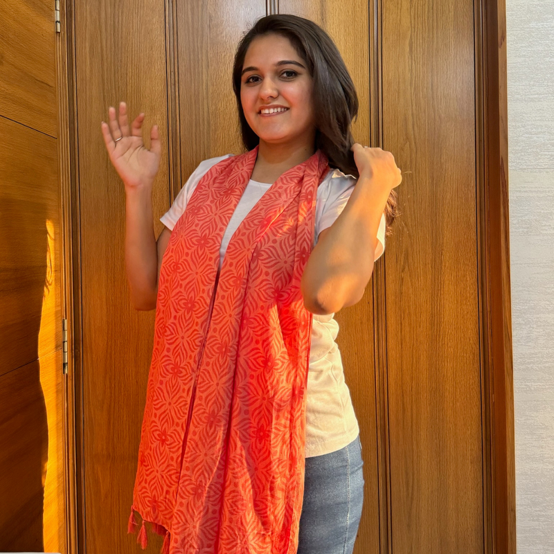 Sunlit Blossoms Orange Cotton Scarf