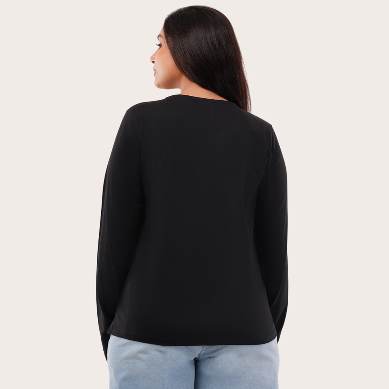 Brazen Black Full Sleeves Solid T-shirt for Women