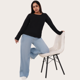 Brazen Black Full Sleeves Solid T-shirt for Women