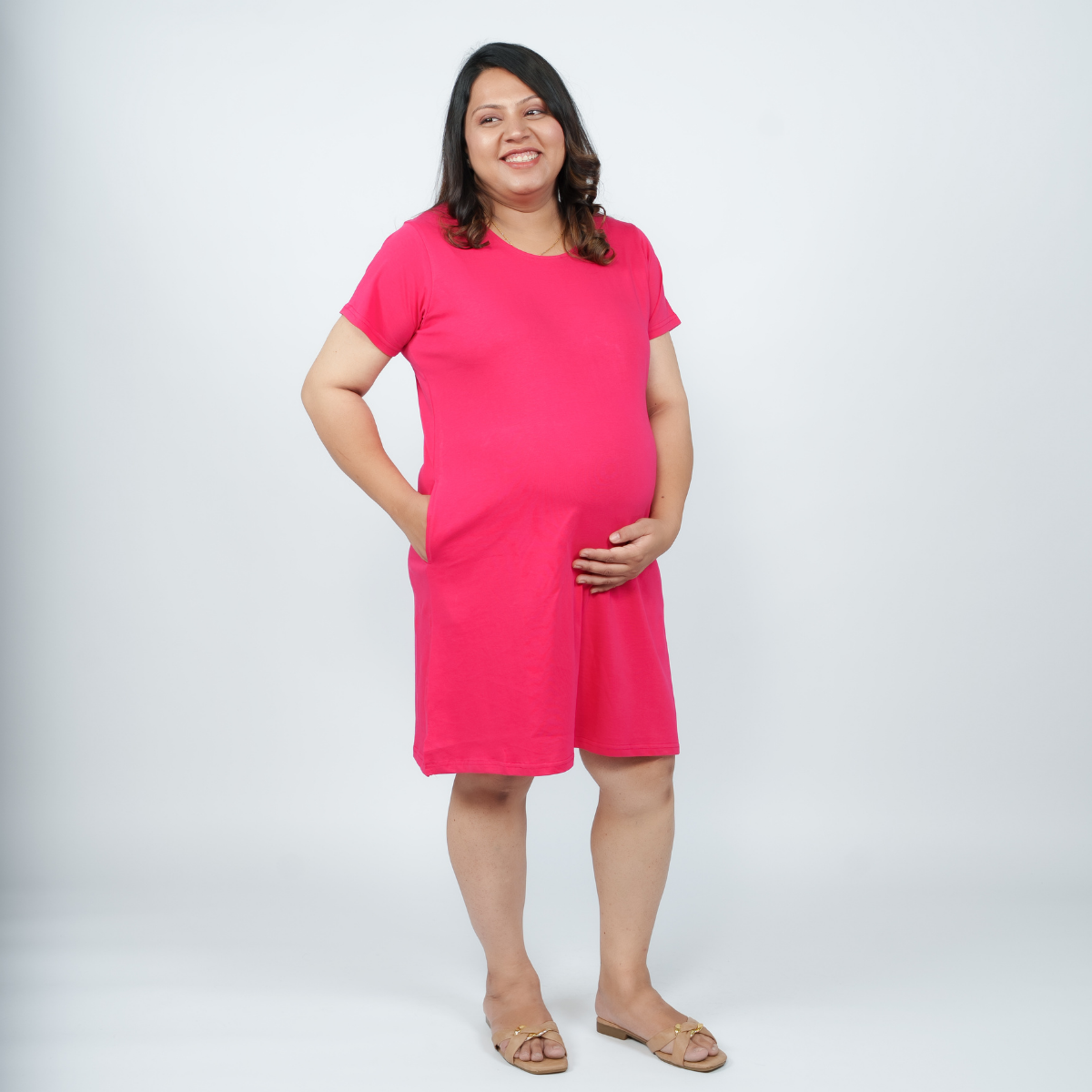 Viva Magenta Maternity T-Shirt Dress