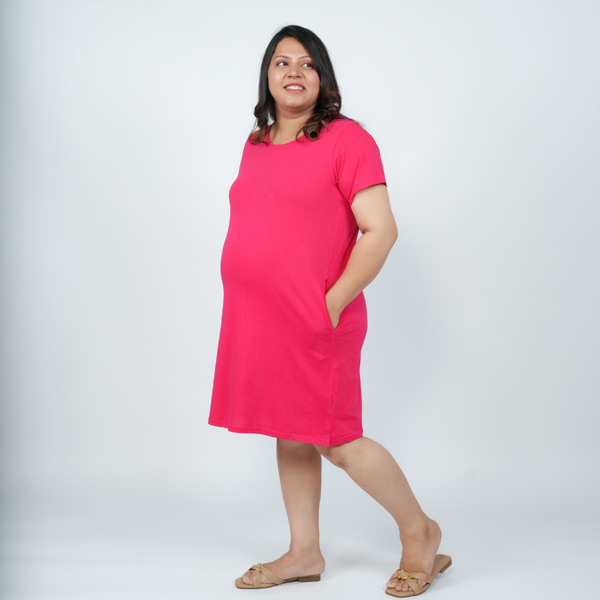 Viva Magenta Maternity T-Shirt Dress