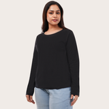 Brazen Black Full Sleeves Solid T-shirt for Women