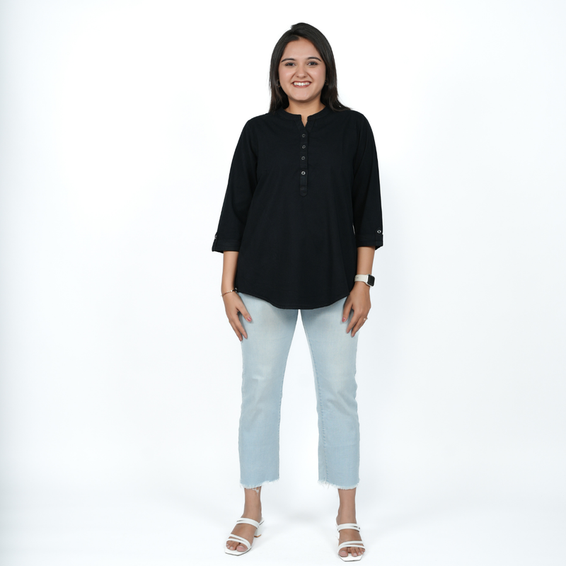 Midnight Black Denim Tunic Top