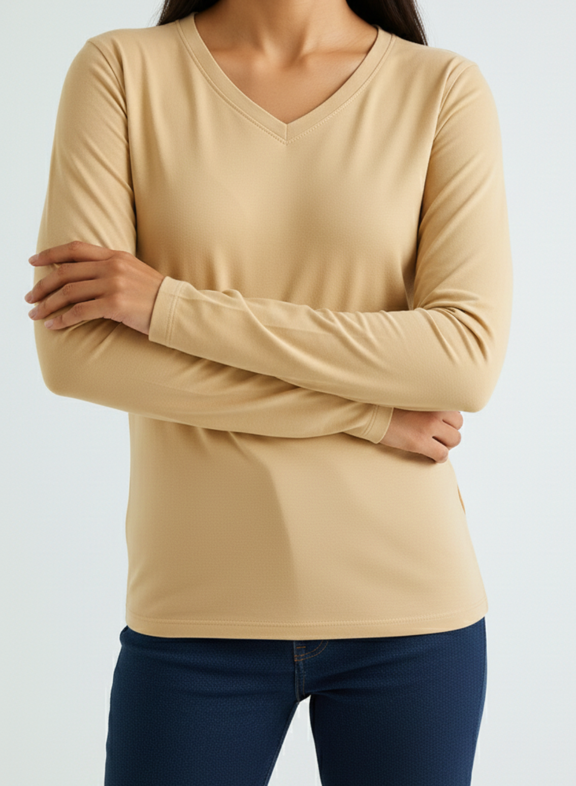 Biscotti Beige Full Sleeves V-Neck T-shirt