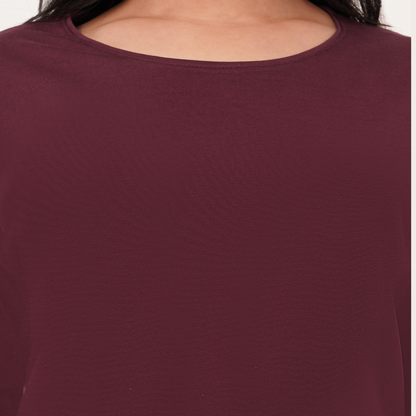 Burning Burgundy Full Sleeves Solid T-shirt for Women