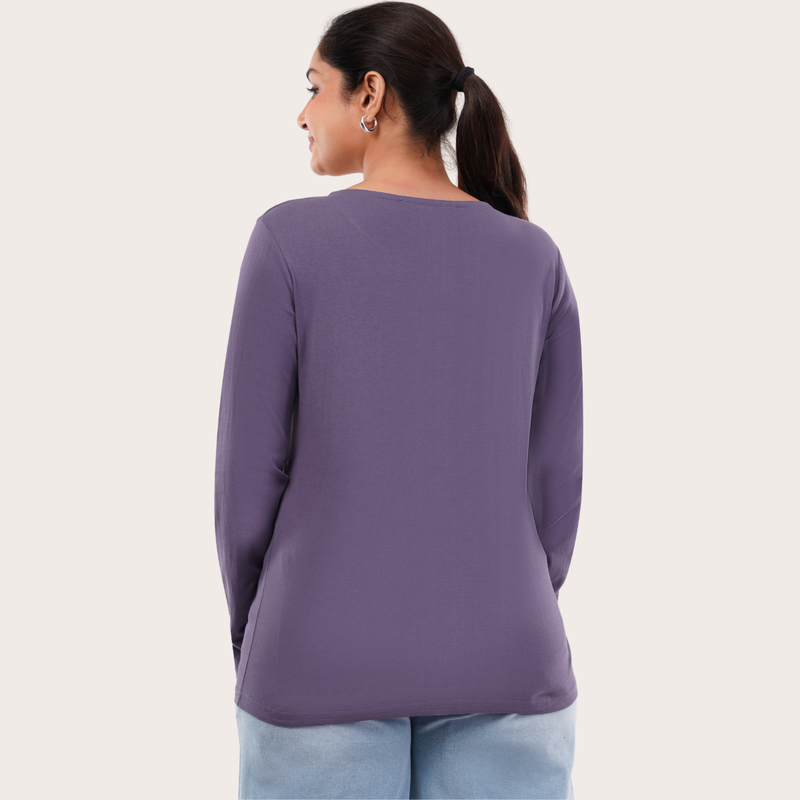 Lively Lilac Full Sleeves Solid T-shirt for Women