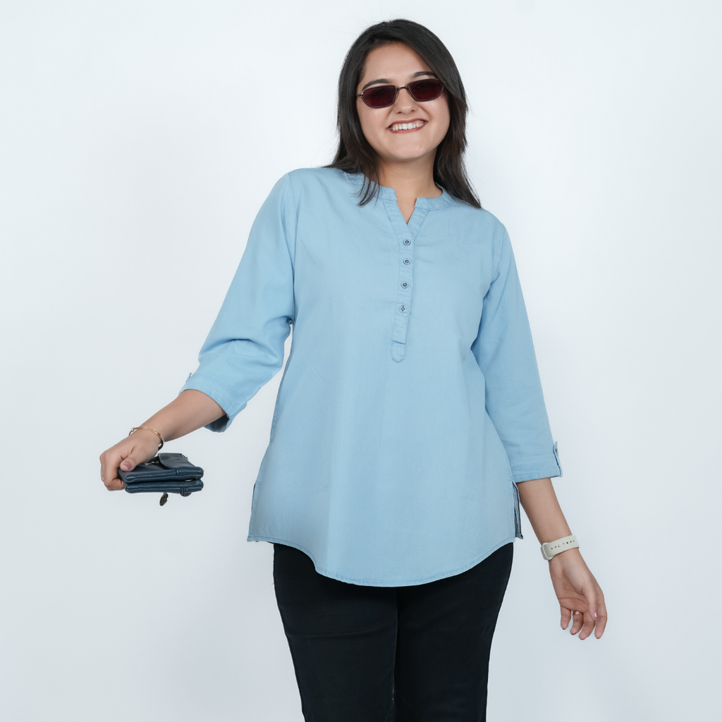 Light Blue Denim Tunic Top – GlamZei