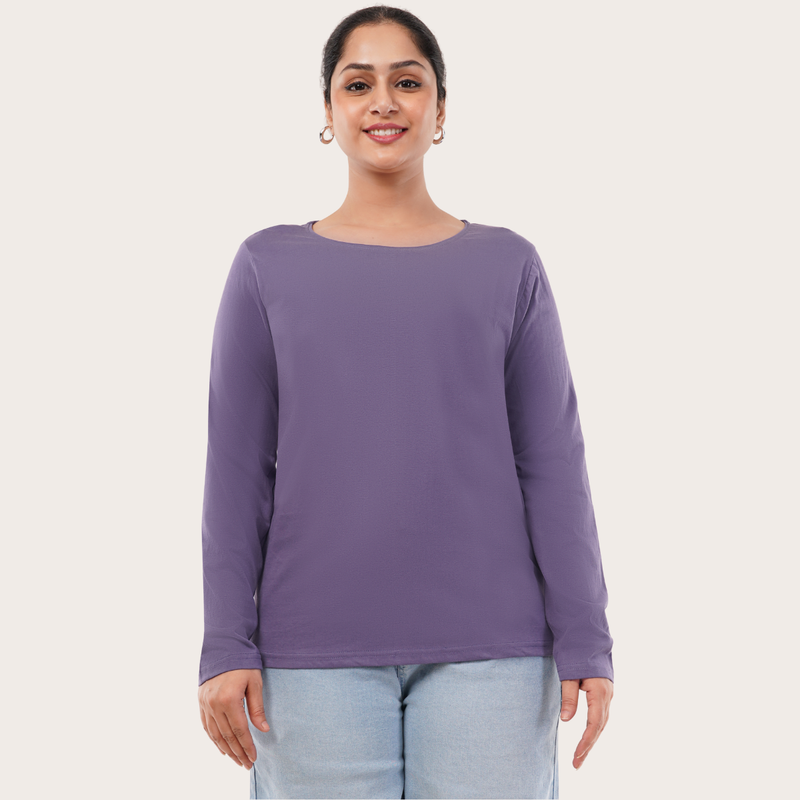 Lively Lilac Full Sleeves Solid T-shirt for Women