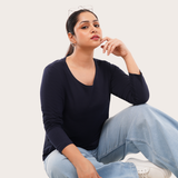 Ballsy Blue Full Sleeves Solid T-shirt for Women