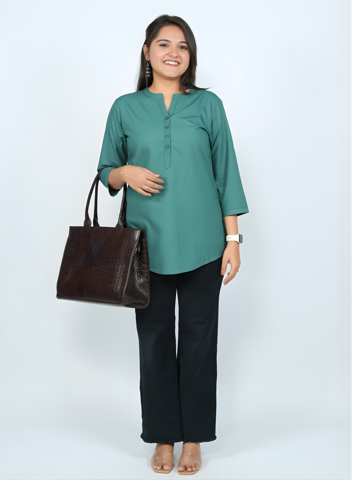 Casual Cotton Kurti Top for Jeans - Silky Green