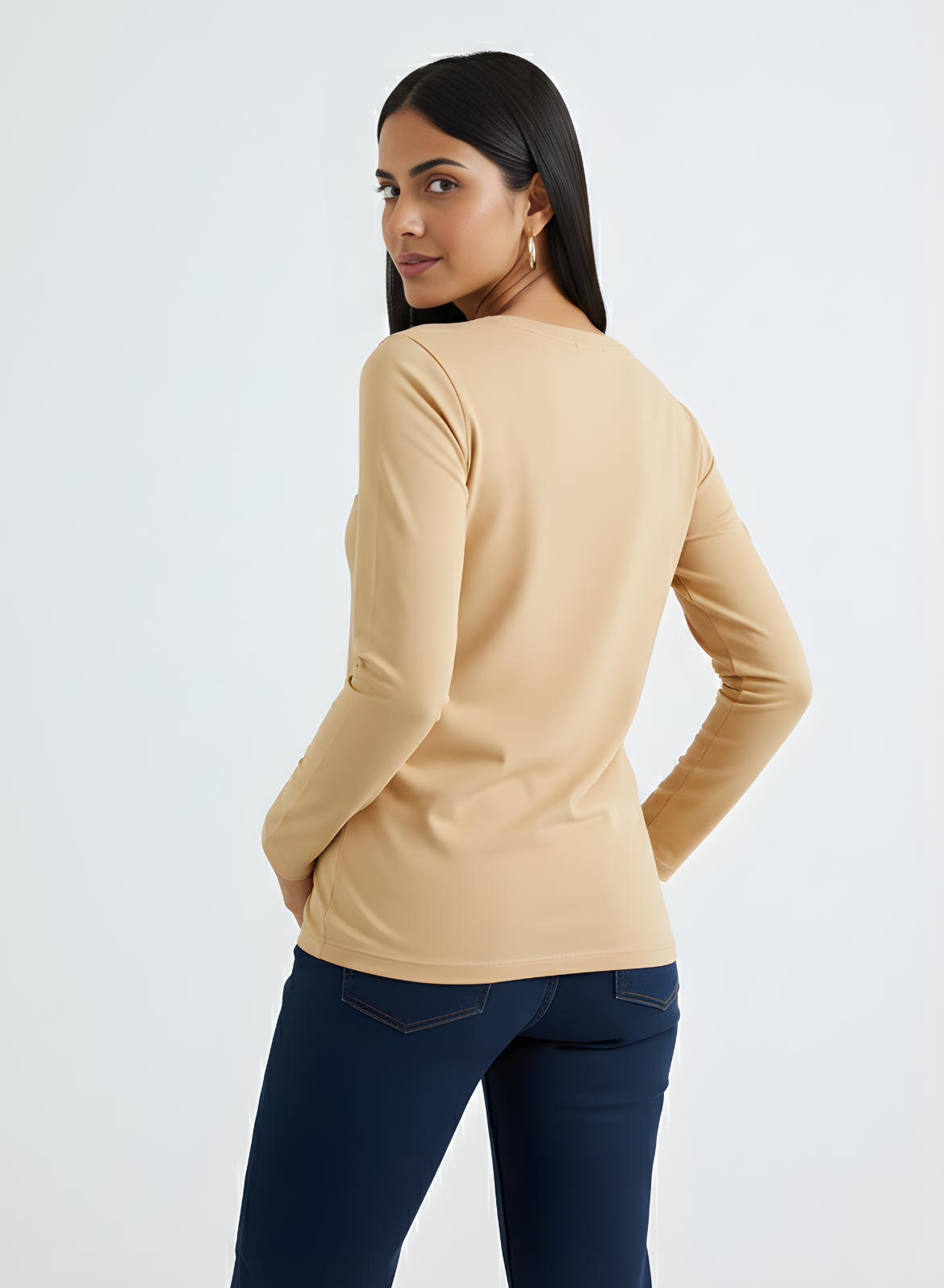 Biscotti Beige Full Sleeves V-Neck T-shirt
