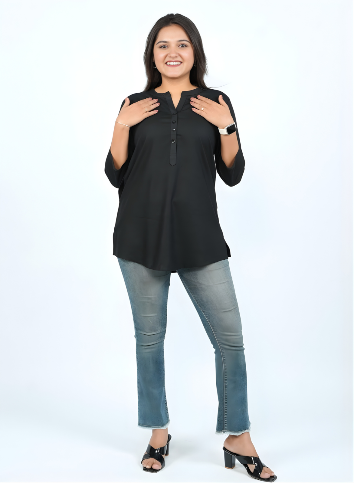 Classic Black Cotton Short Kurti – Brazen Black