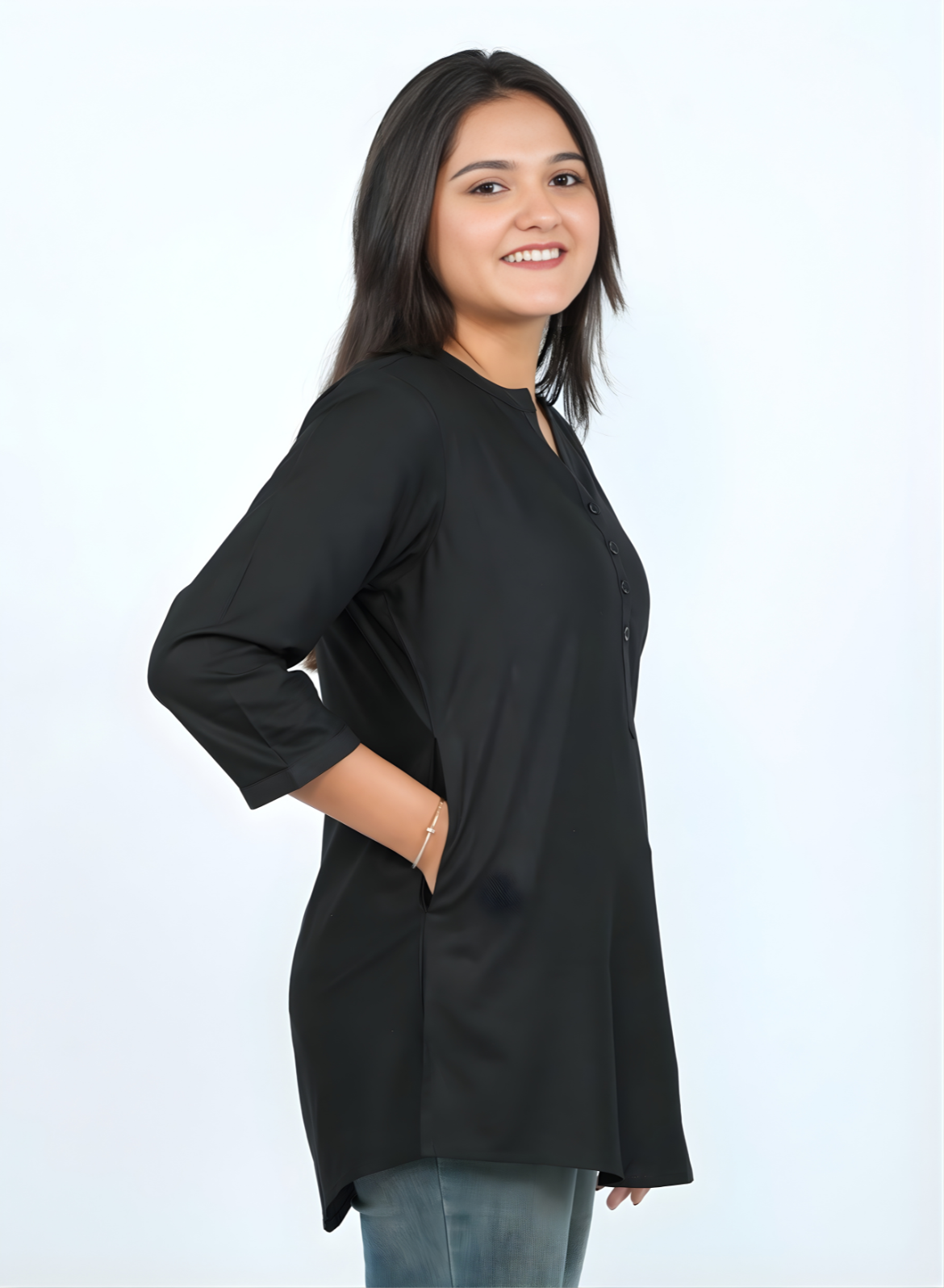 Classic Black Cotton Short Kurti – Brazen Black